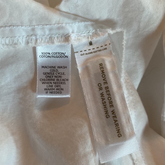 Ann Taylor LOFT “softened” cotton geometric button down blouse in crisp white. - Picture 7 of 8